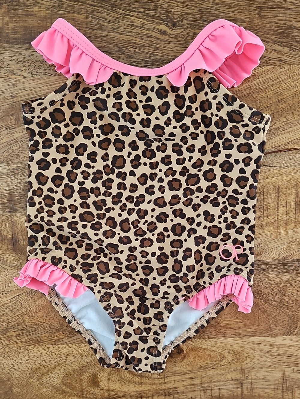 OP Baby Girl Leopard Print One-Piece Swimsuit Pink Ruffle Trim